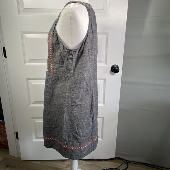 Uncle Frank Anthropology Dress Gray Coral Embroidered Linen blend Halter Size L - Picture 4 of 9